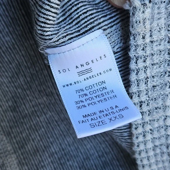 SOL LOS ANGELES, Gray Cold Shoulder Waffle Knit Cotton Blend Dress XXS - Picture 8 of 8